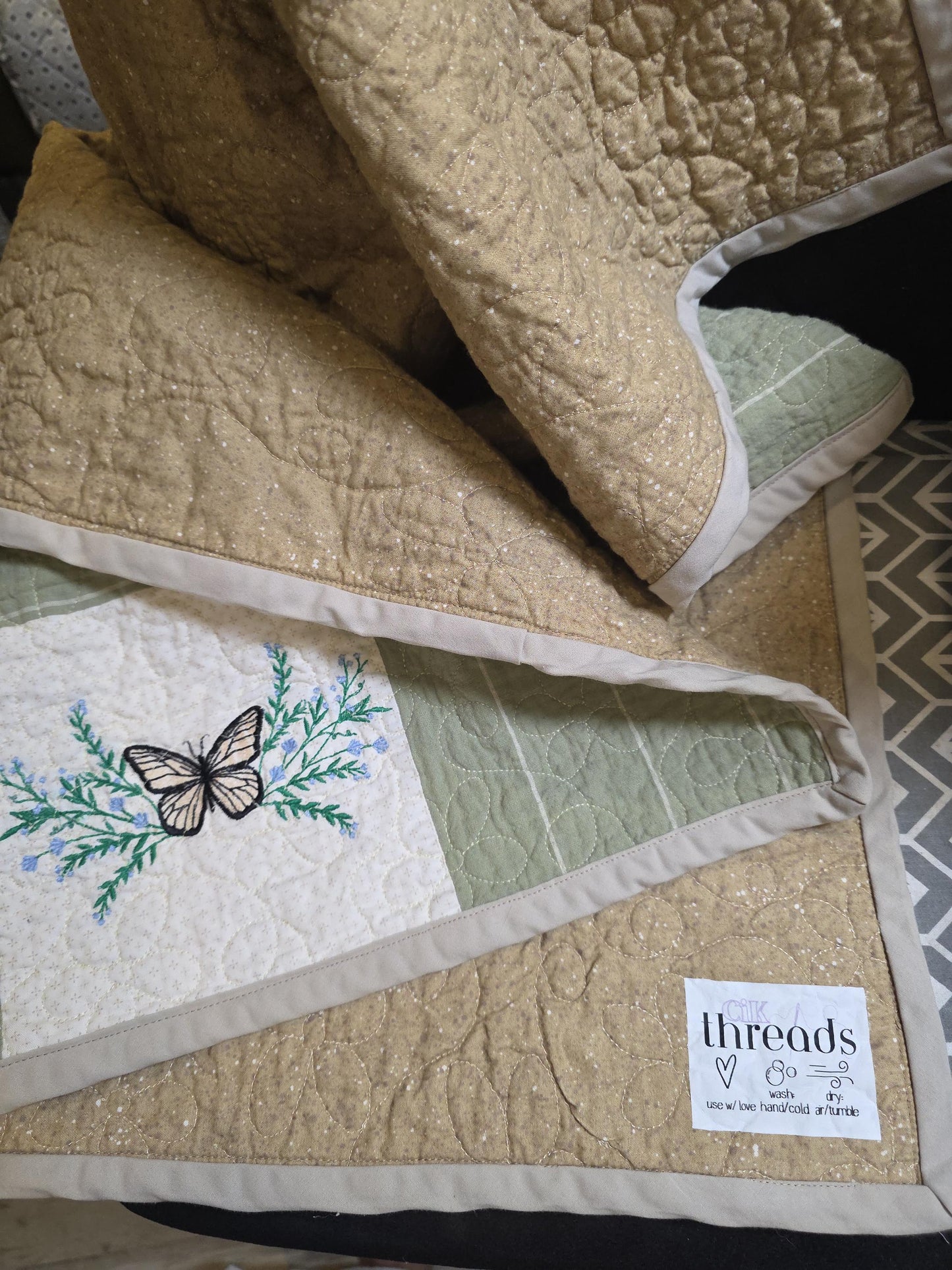 Butterfly Patchwork Baby Quilt | Heirloom Cotton Receiving Blanket (35" x 35")