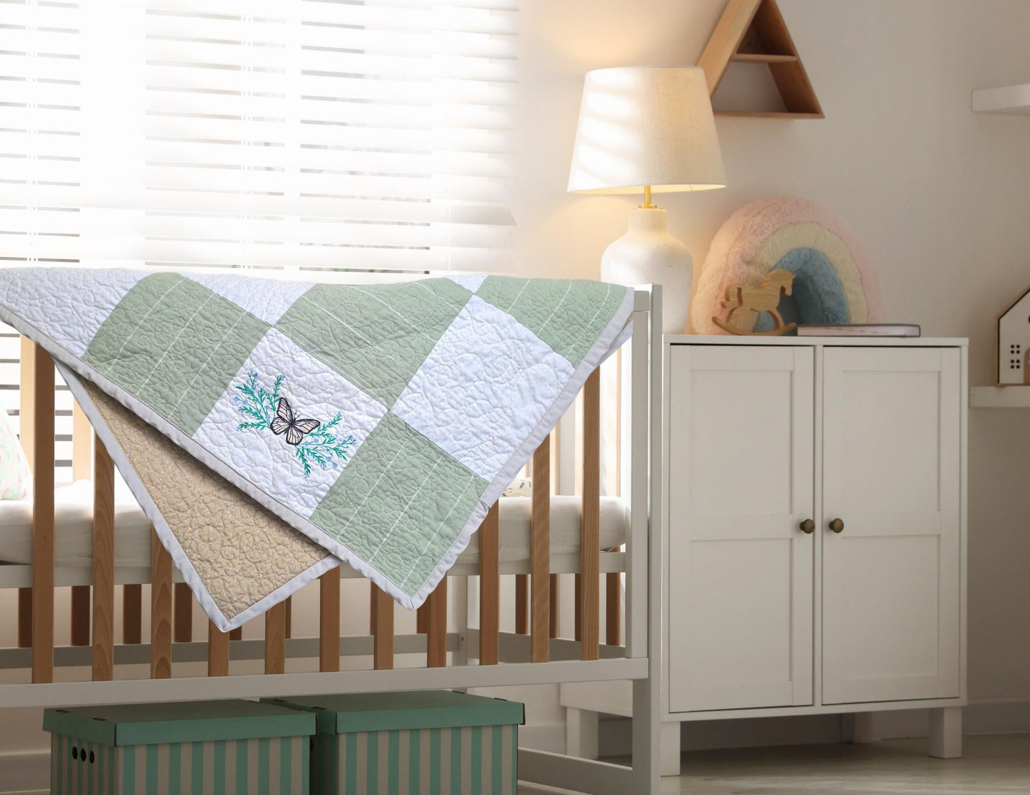 Butterfly Patchwork Baby Quilt | Heirloom Cotton Receiving Blanket (35" x 35")