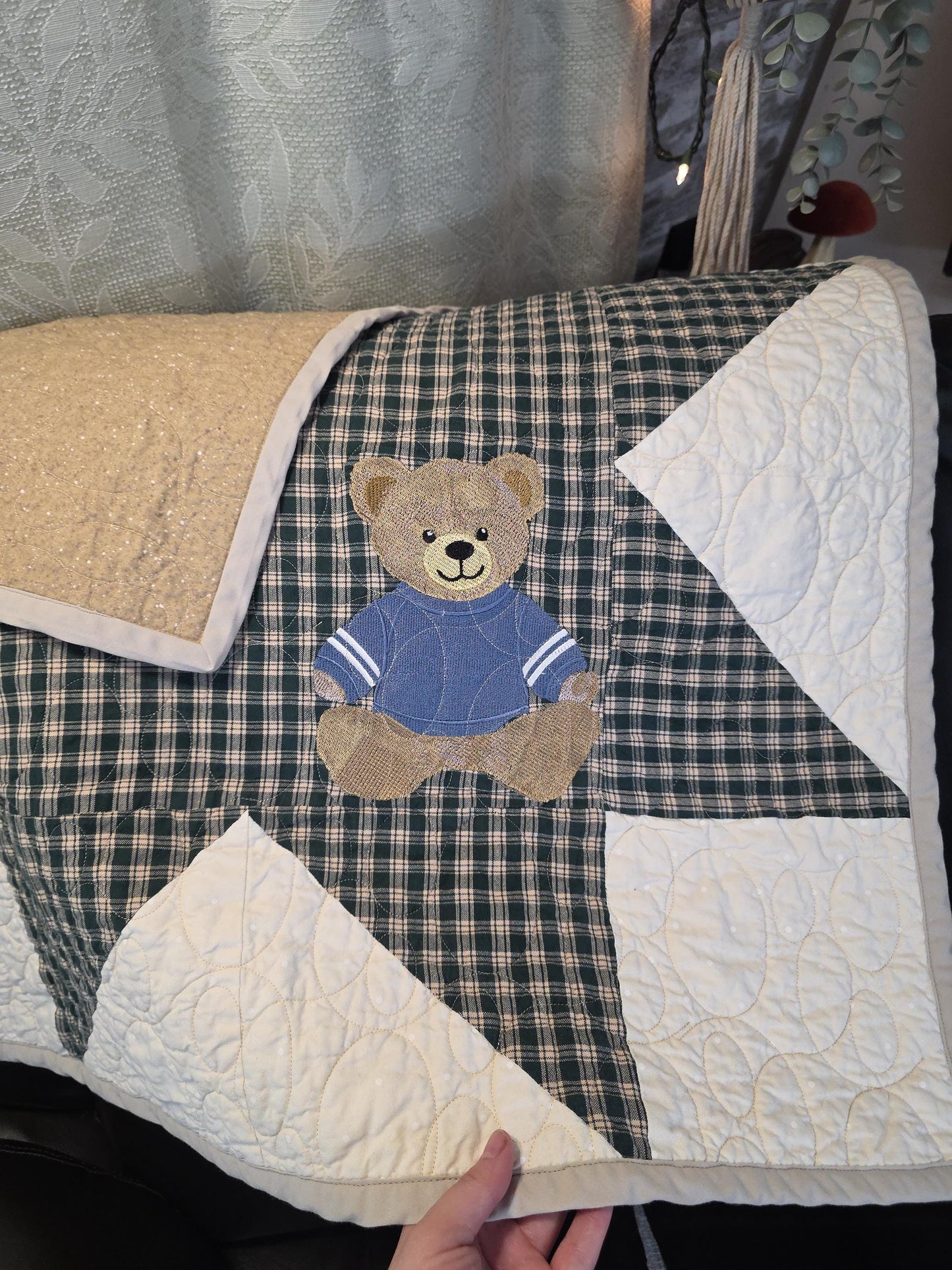 Baby Quilt Teddy Bear|Patchwork|(29"x29")Handmade Heirloom Quilt