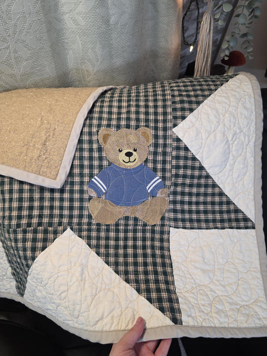 Baby Quilt Teddy Bear|Patchwork|(29"x29")Handmade Heirloom Quilt