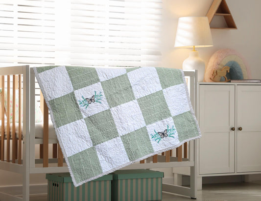 Butterfly Patchwork Baby Quilt | Heirloom Cotton Receiving Blanket (35" x 35")