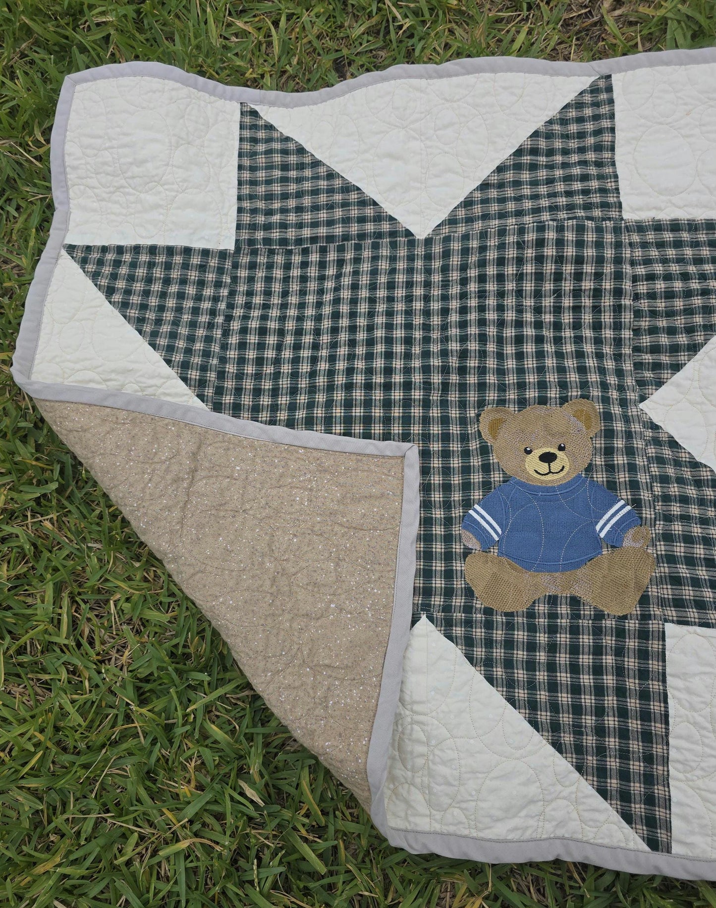 Baby Quilt Teddy Bear|Patchwork|(29"x29")Handmade Heirloom Quilt