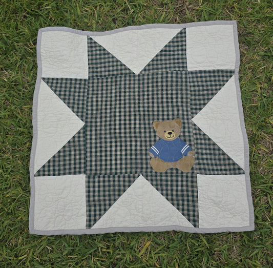 Baby Quilt Teddy Bear|Patchwork|(29"x29")Handmade Heirloom Quilt