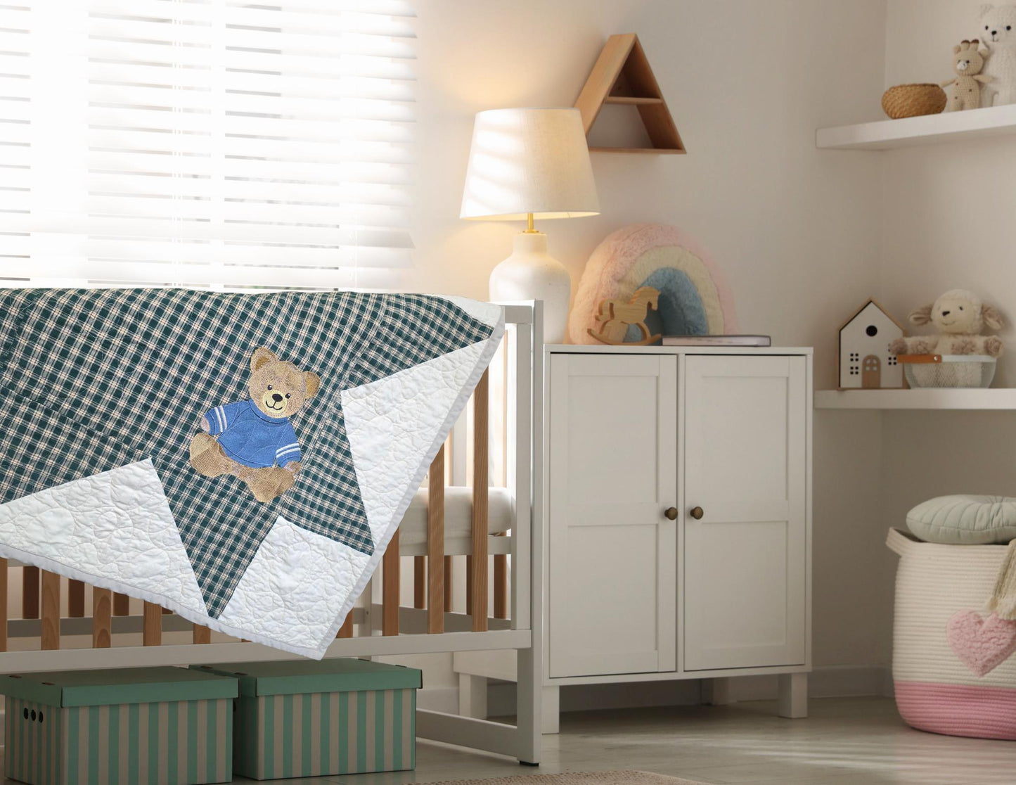 Baby Quilt Teddy Bear|Patchwork|(29"x29")Handmade Heirloom Quilt