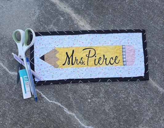 Personalized Teacher Name Pencil Quilt Wall Hanging | Custom Classroom Decor | Quilted Gift 30x10