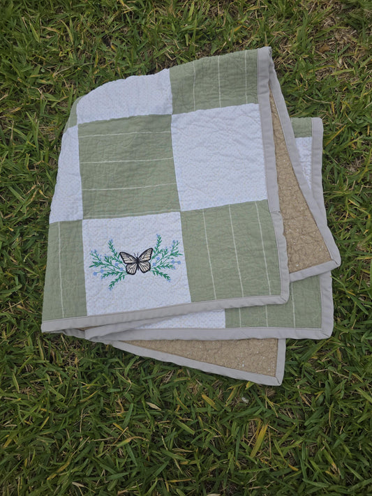 Butterfly Patchwork Baby Quilt | Heirloom Cotton Receiving Blanket (35" x 35")