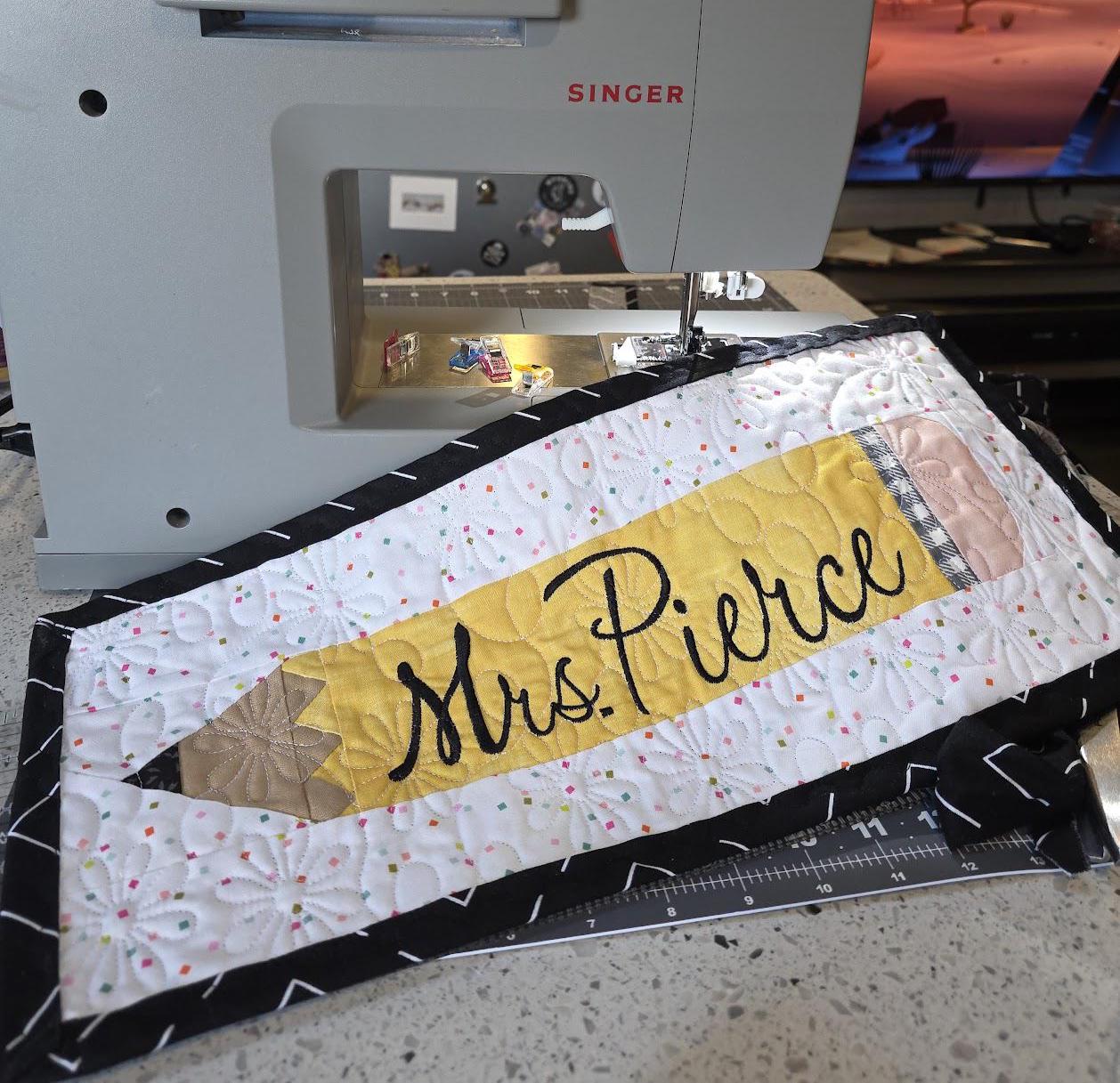 Personalized Teacher Name Pencil Quilt Wall Hanging | Custom Classroom Decor | Quilted Gift 30x10