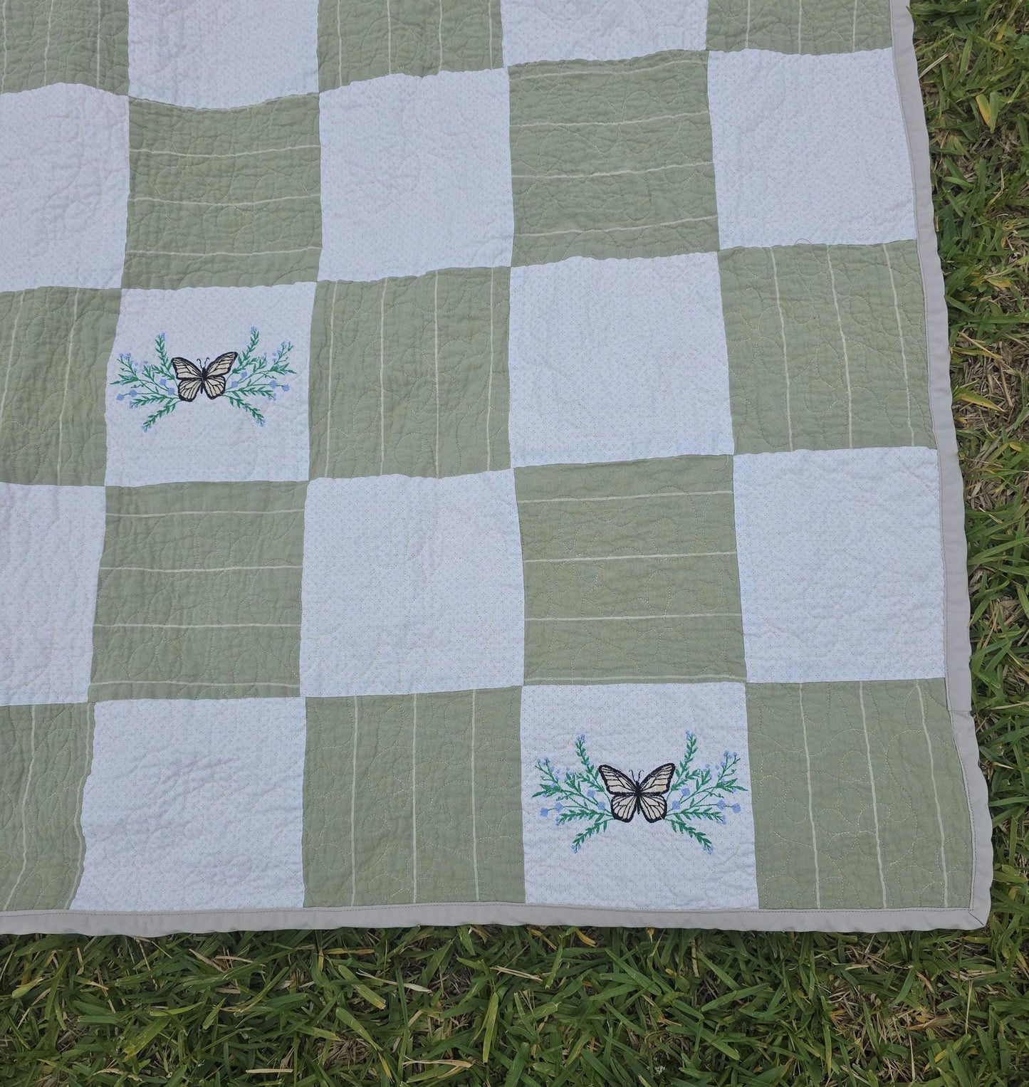 Butterfly Patchwork Baby Quilt | Heirloom Cotton Receiving Blanket (35" x 35")