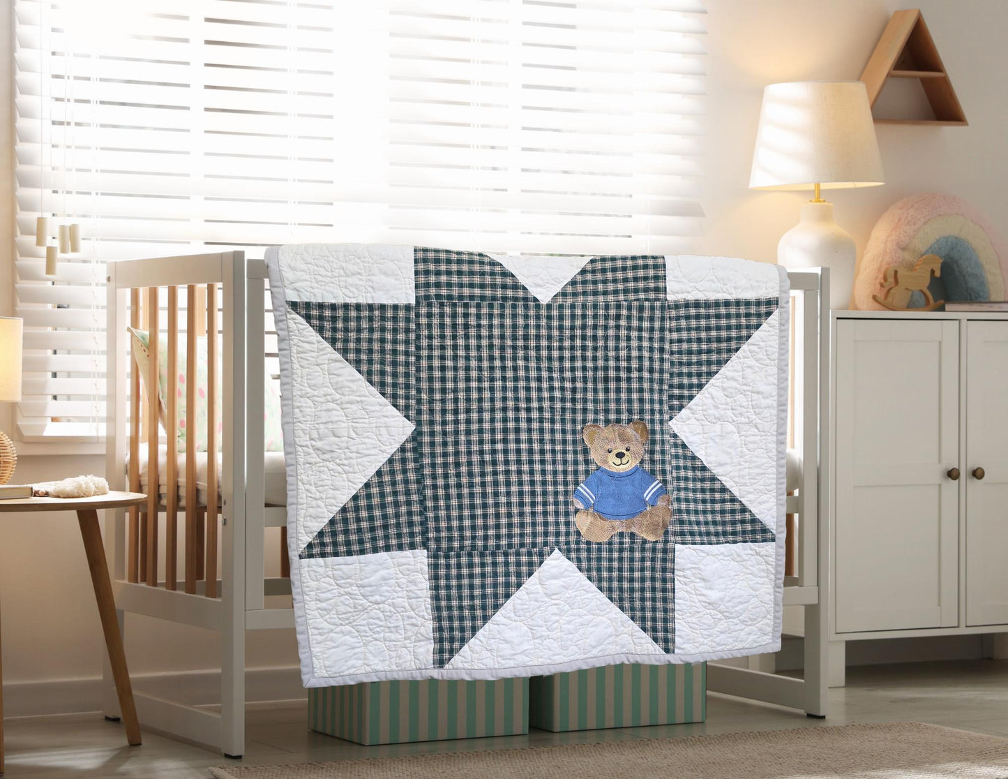 Baby Quilt Teddy Bear|Patchwork|(29"x29")Handmade Heirloom Quilt