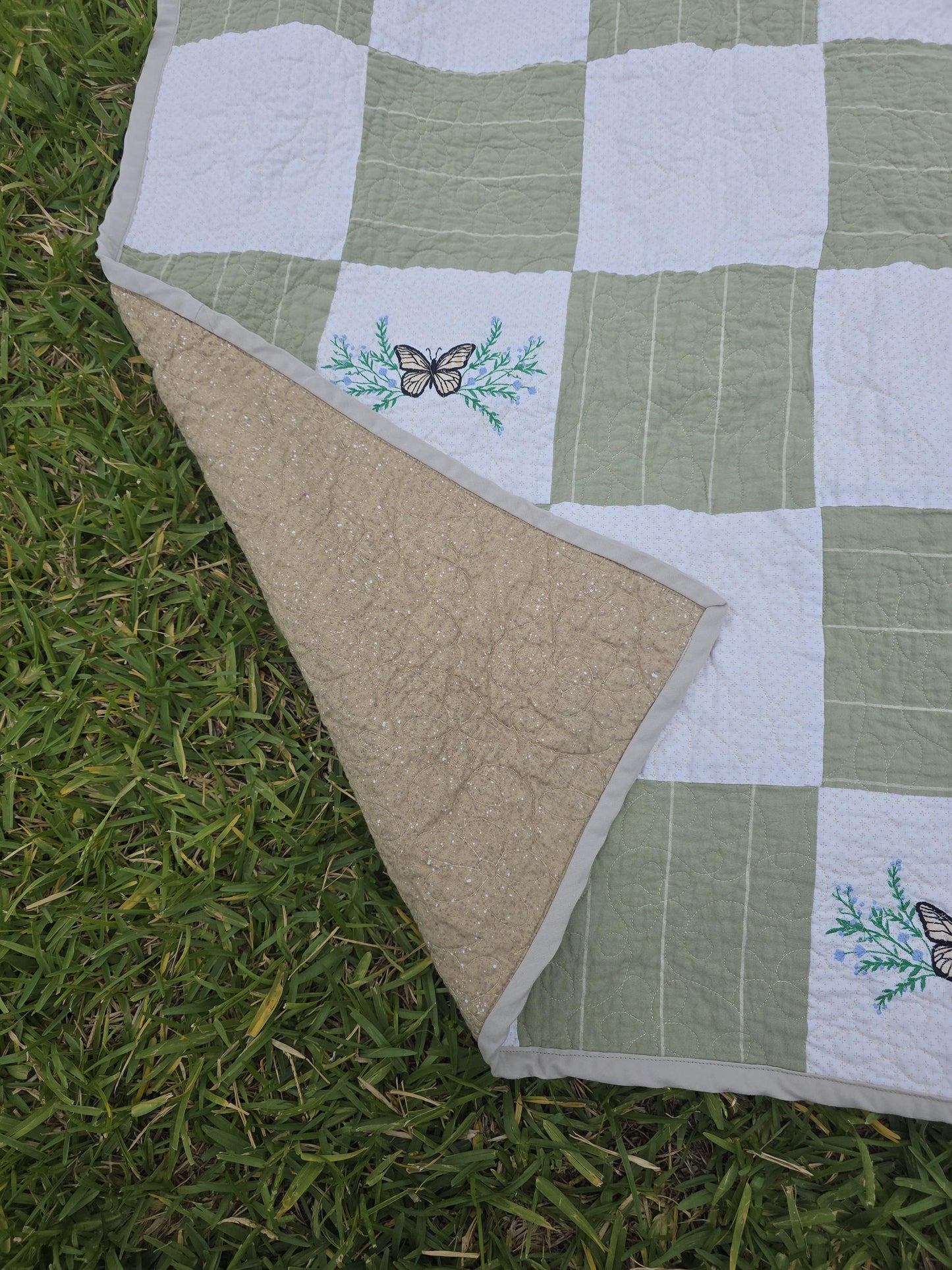 Butterfly Patchwork Baby Quilt | Heirloom Cotton Receiving Blanket (35" x 35")